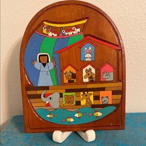 Vintage Wooden Noah's Ark Wall Plaque - Colorful Animals El Salvador